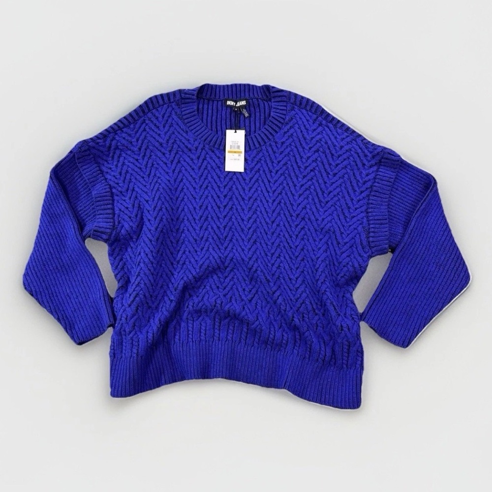DKNY Women's‎ Long Sleeve Cable Knit Sweater Blue XXL New With Tags